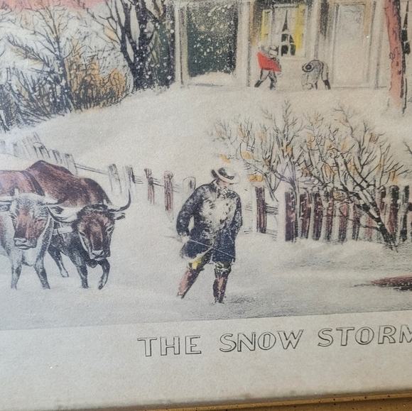 Currier and Ives The Snow Storm Country Farmhouse Scene Framed Picture - Picture 5 of 10